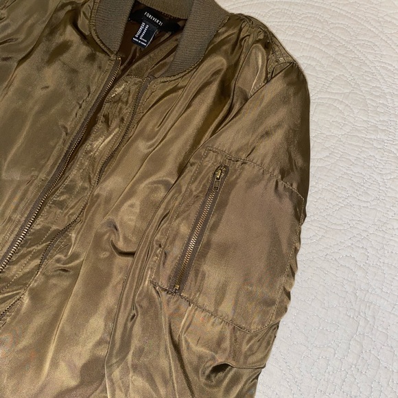 Olive Green Forever 21 Bomber Jacket - Picture 3 of 6